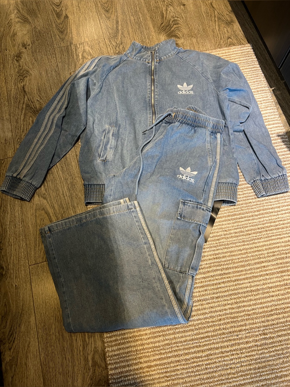 Adidas Blue Denim Track Pants Jacket set - Casual Athletic- ASIAN TRENDING ALERT